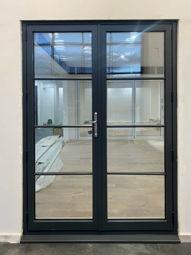 Alunet grey french doors in the steel look