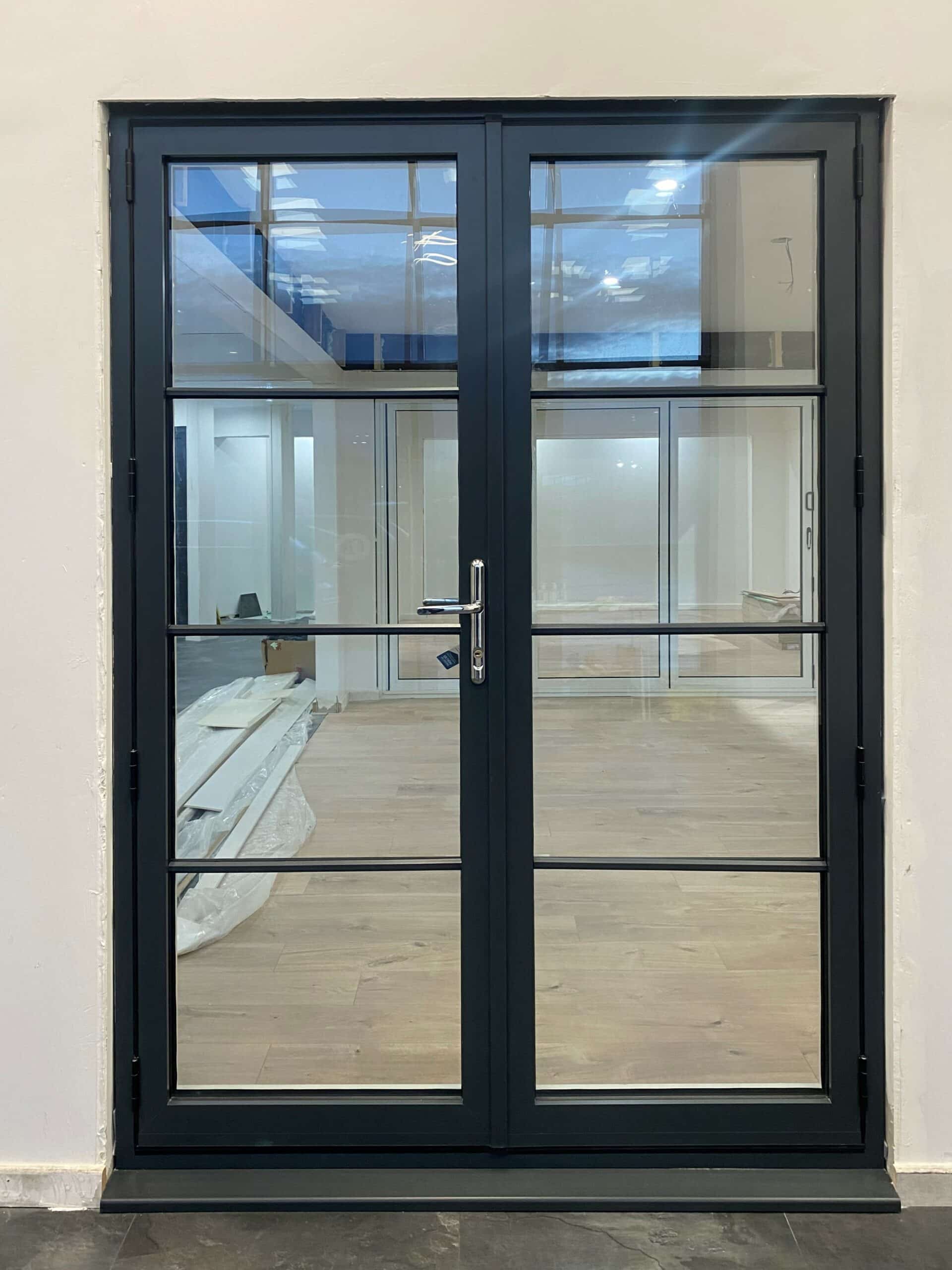 Alunet grey french doors in the steel look